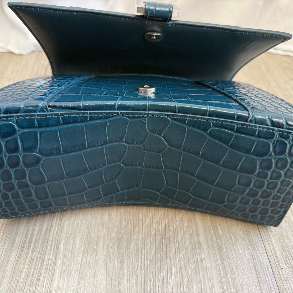 Balenciaga Hourglass Handbag Small in Teal/Blue Crocodile Embossed Calfskin - Picture 6 of 10